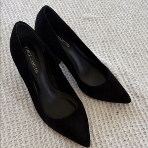 Vince Camuto Black Suede Pointed-Toe Pumps